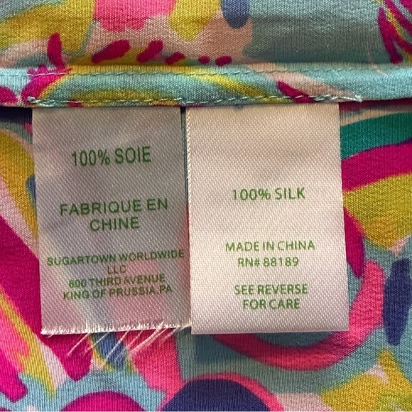 Lilly Pulitzer Fifer Silk One Shoulder Top Size Large Psychedelic Sunshine multi - Picture 8 of 10